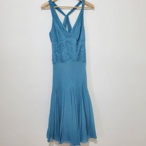 Jones New York Size 12 100% Silk Blue Cocktail Flowy Sleeveless Dress Lined